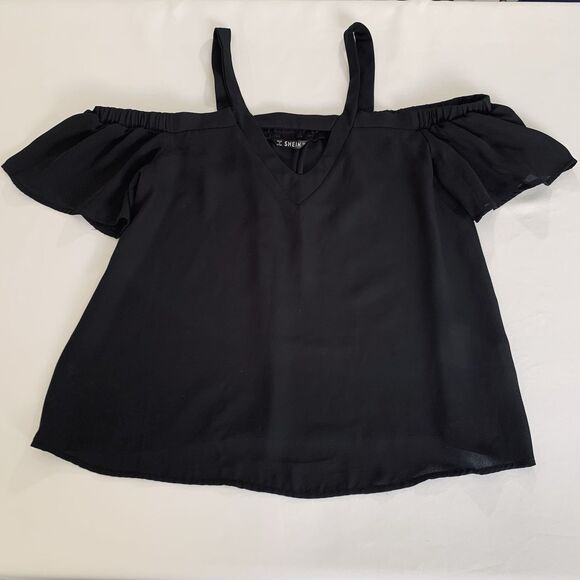 Shein Top Black Women S Cold Shoulder Cutout Flowy Going Out Party Western Boho - Picture 2 of 8